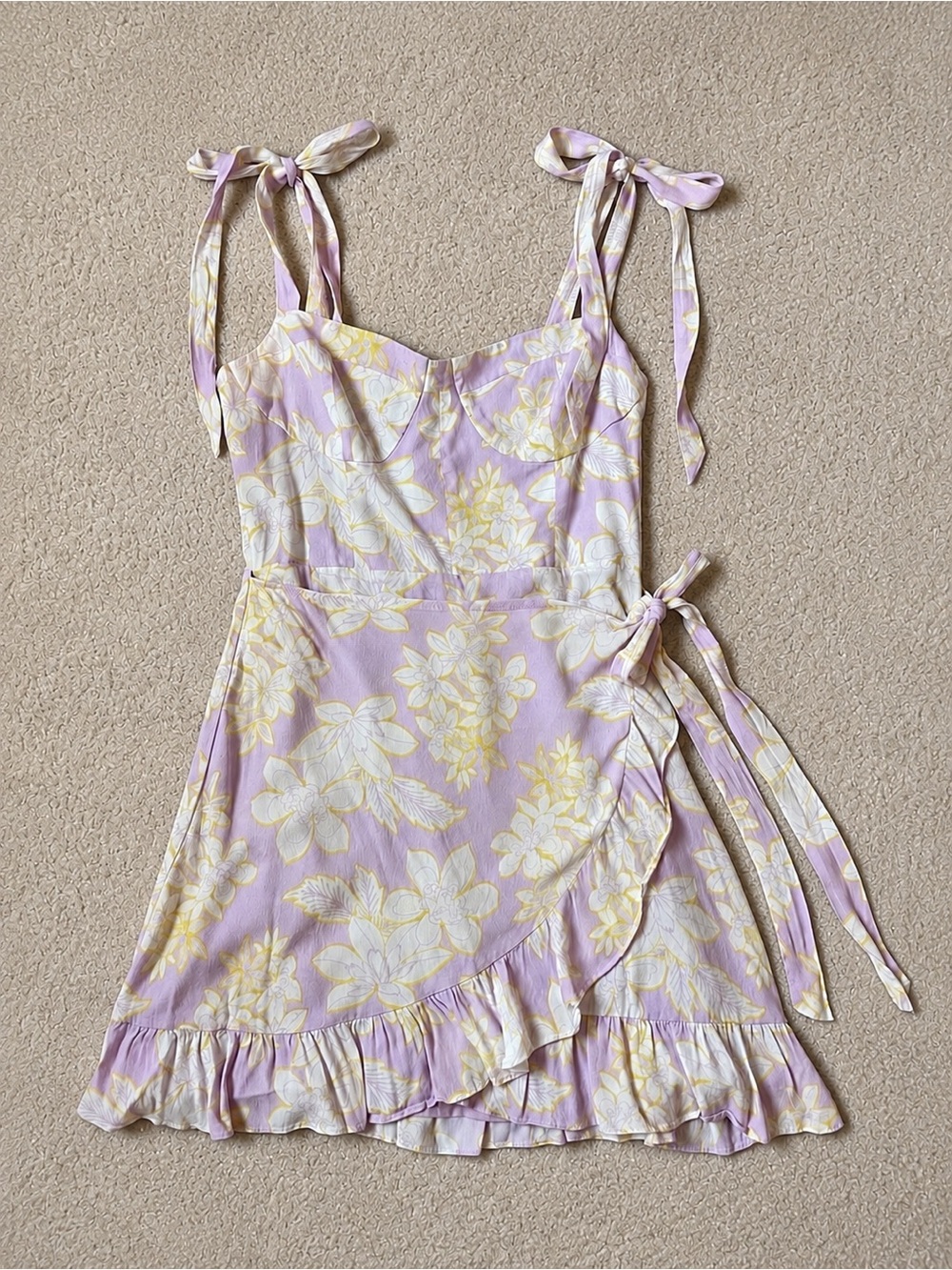 Wayf Floral Lilac Bustier Mini Wrap Dress